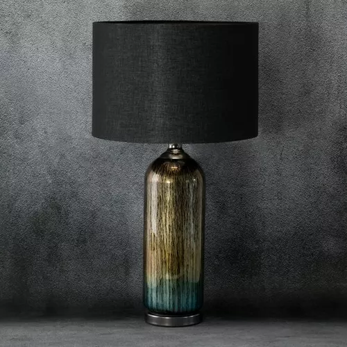 Lampa decorativa cu picior din sticla opalescenta si abajur mat, de culoare negrui, Amira 36X65 cm