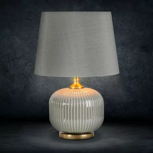 Lampa decorativa cu picior din sticla si abajur mat, de culoare gri, Suzi 32X57 cm