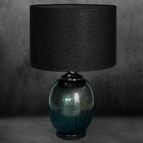 Lampa decorativa cu picior din sticla opalescenta si abajur mat, de culoare negrui, Amira 38X60 cm