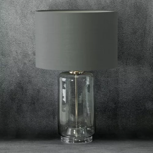 Lampa decorativa cu picior din sticla si abajur mat, de culoare gri, Lila  38X61cm